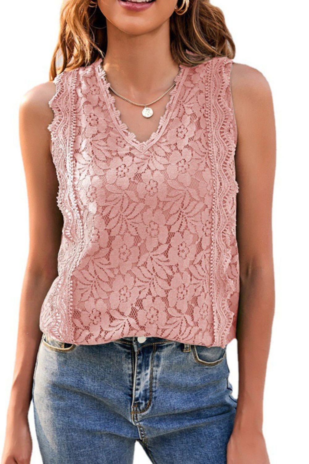 Lace V-Neck Tank-Angel Casuals