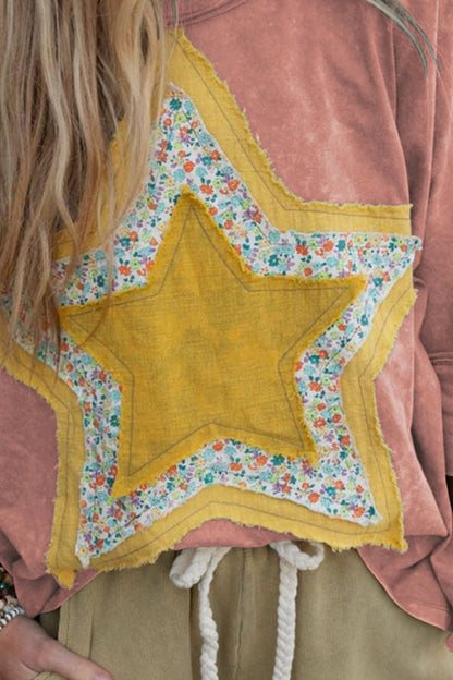 Star Applique Round Neck T-Shirt-Angel Casuals