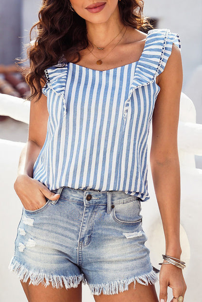 Striped Tie Back Ruffled Tank-Angel Casuals