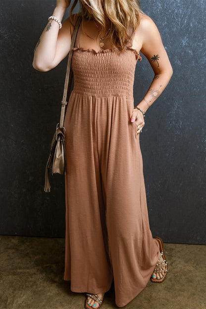 Frill Smocked Wide Leg Jumpsuit-Angel Casuals