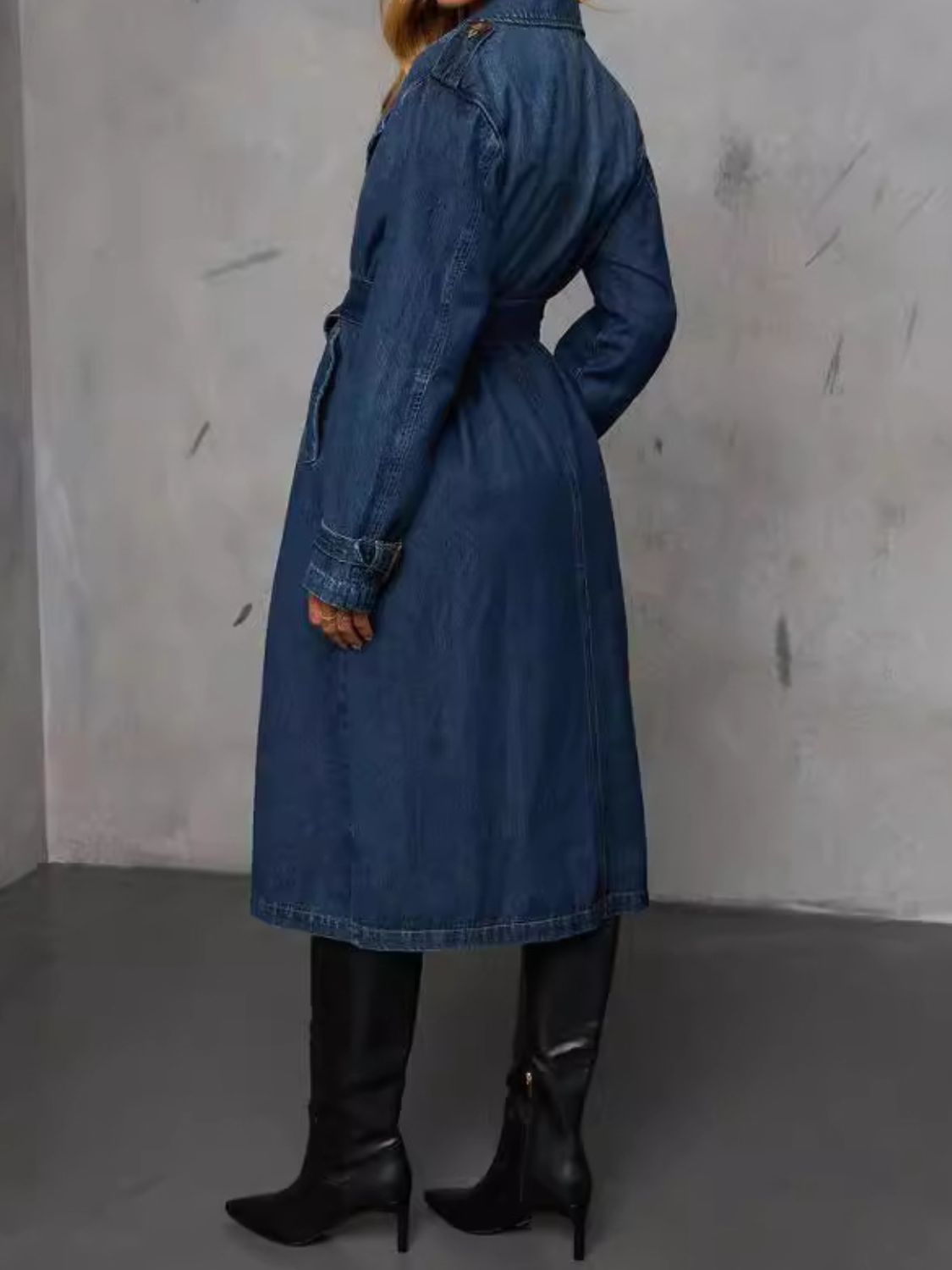 Button Up Long Sleeve Longline Denim Jacket-Angel Casuals