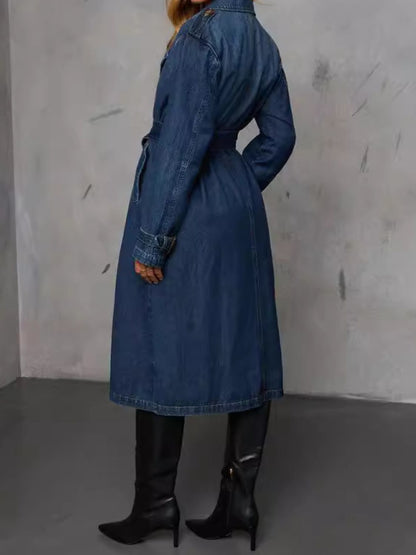 Button Up Long Sleeve Longline Denim Jacket-Angel Casuals