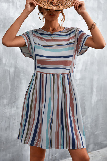 Striped Round Neck Dress-Angel Casuals