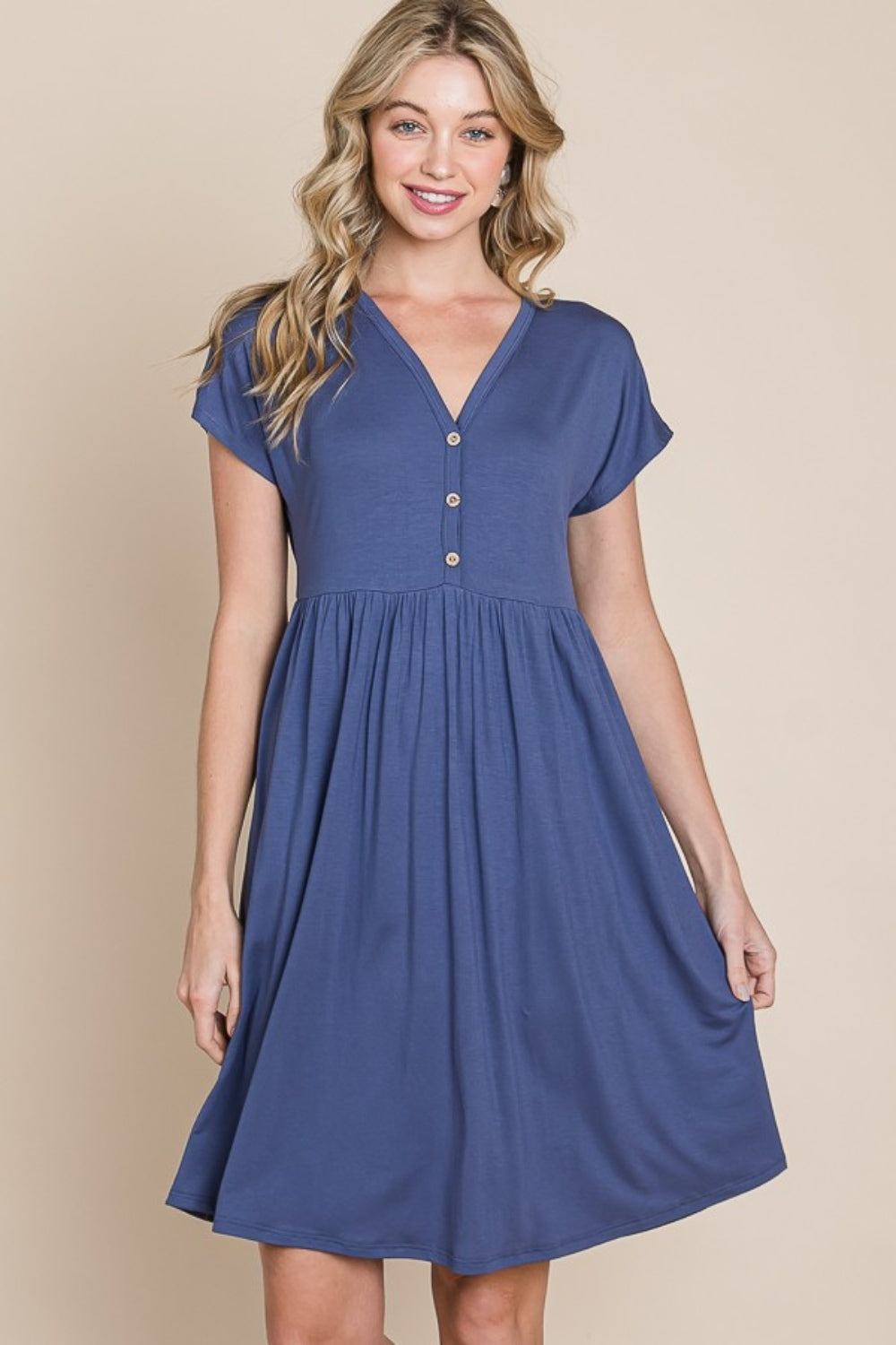 BOMBOM V-Neck Short Sleeve Dress-Angel Casuals