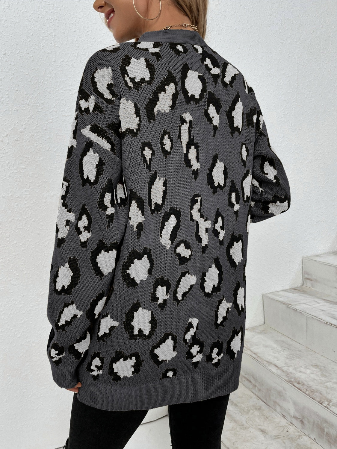 Leopard Open Front Dropped Shoulder Cardigan-Angel Casuals