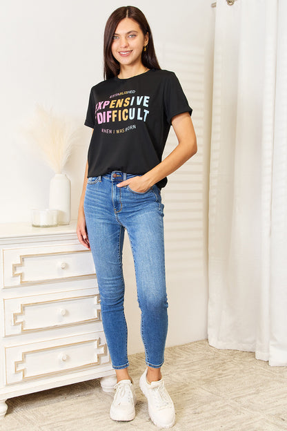 Simply Love Slogan Graphic Cuffed Sleeve T-Shirt-Angel Casuals