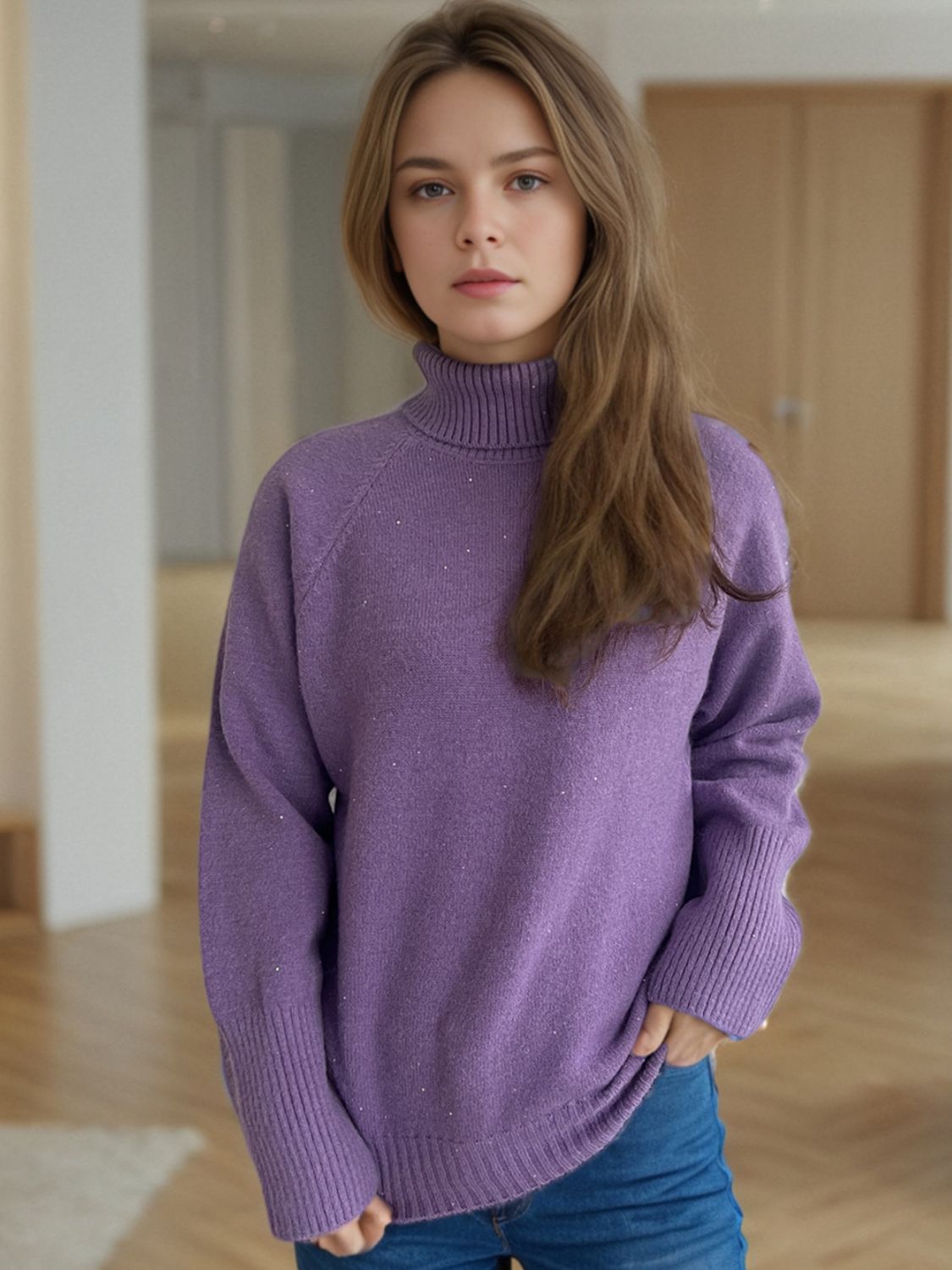 Turtleneck Raglan Sleeve Sweater-Angel Casuals