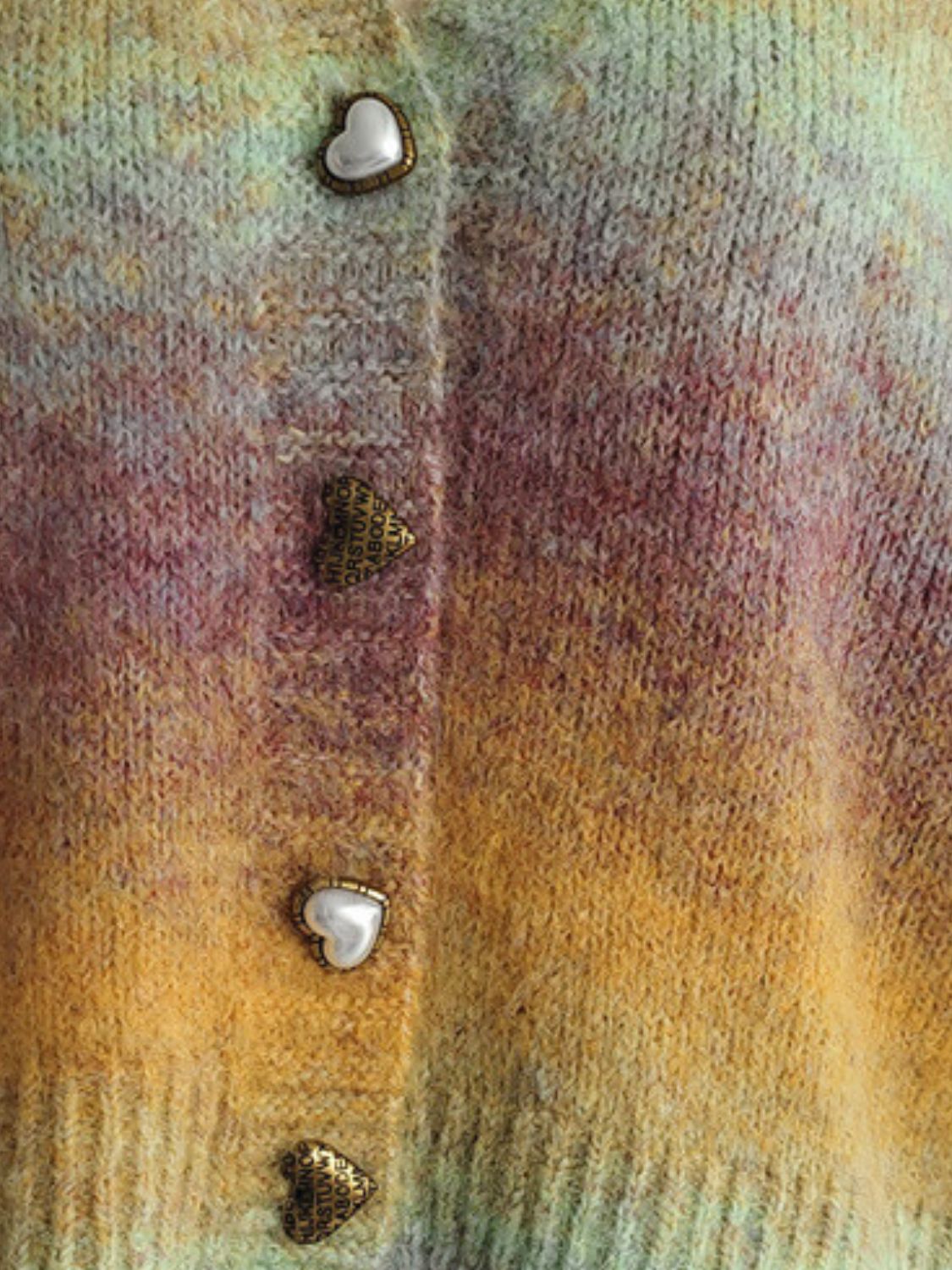 Gradient Heart Shape Button V-Neck Cardigan-Angel Casuals