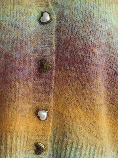 Gradient Heart Shape Button V-Neck Cardigan-Angel Casuals