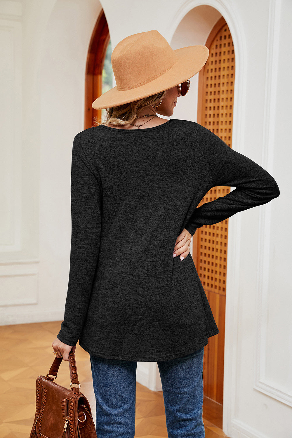 Square Neck Long Sleeve Peplum Top-Angel Casuals