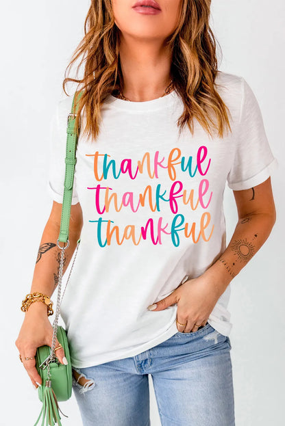 Full Size THANKFUL Round Neck Short Sleeve T-Shirt-Angel Casuals