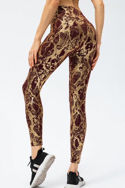 Animal Print Slim Fit Wide Waistband Long Sports Pants-Angel Casuals