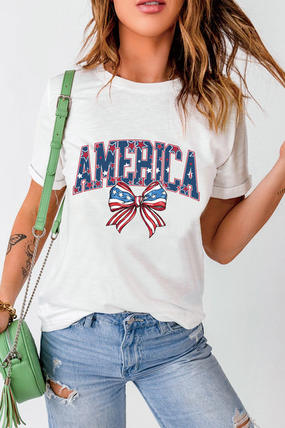 AMERICA Round Neck Short Sleeve T-Shirt-Angel Casuals