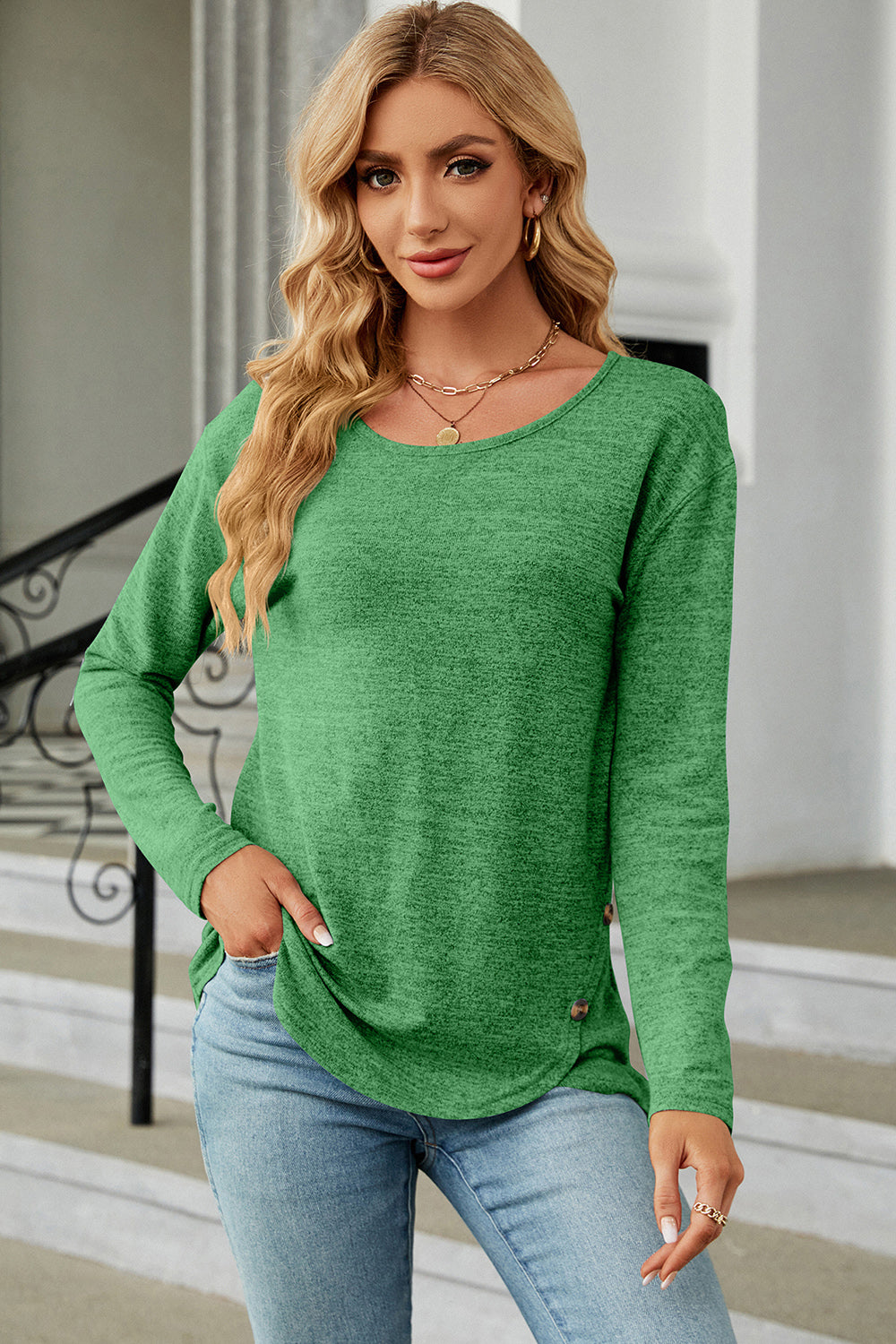Round Neck Long Sleeve T-Shirt-Angel Casuals
