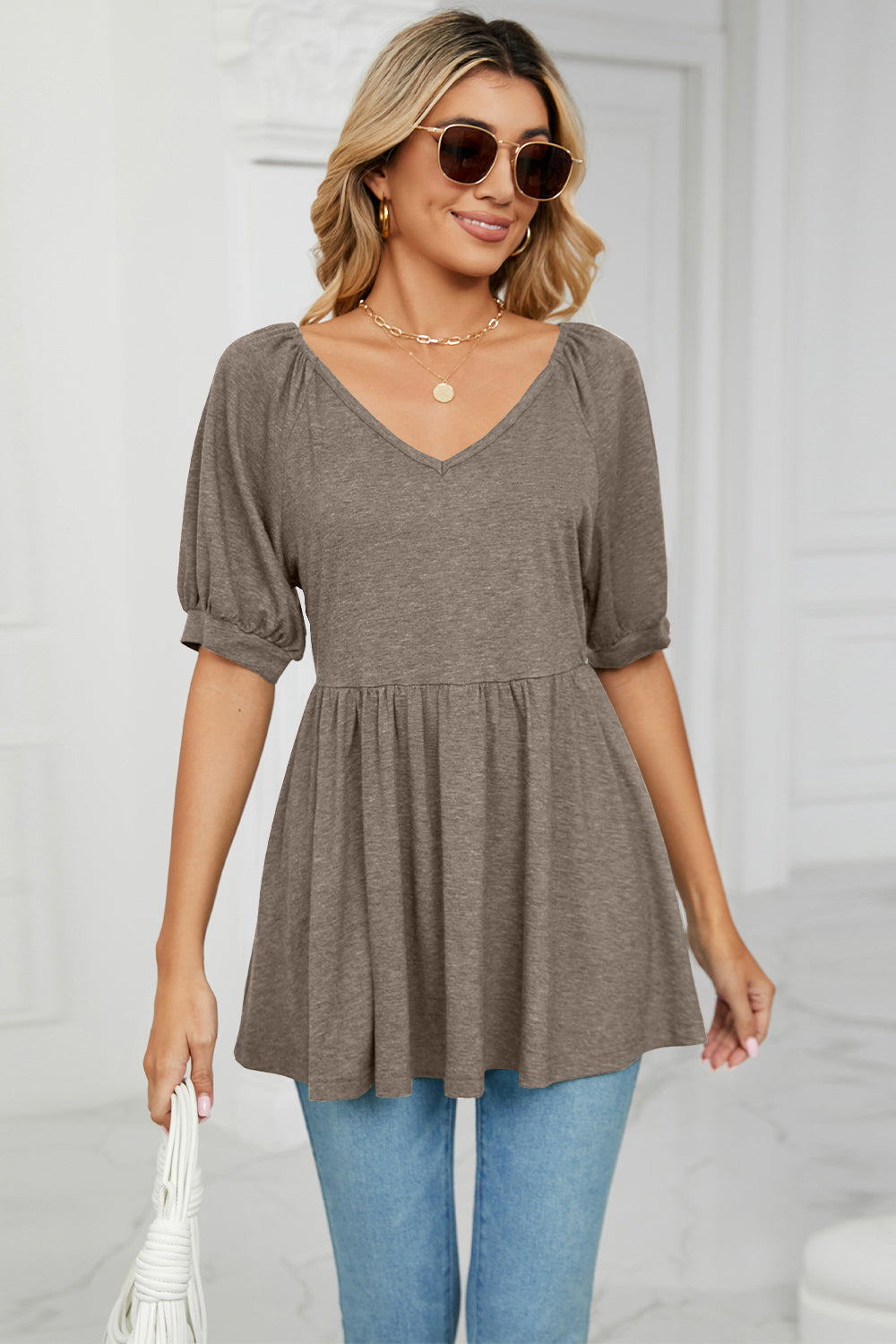 V-Neck Babydoll Top-Angel Casuals