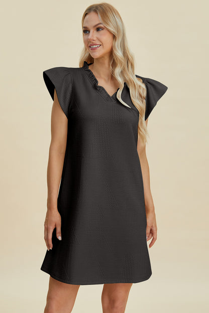 Double Take Full Size Ruffled V-Neck Cap Sleeve Dress-Angel Casuals