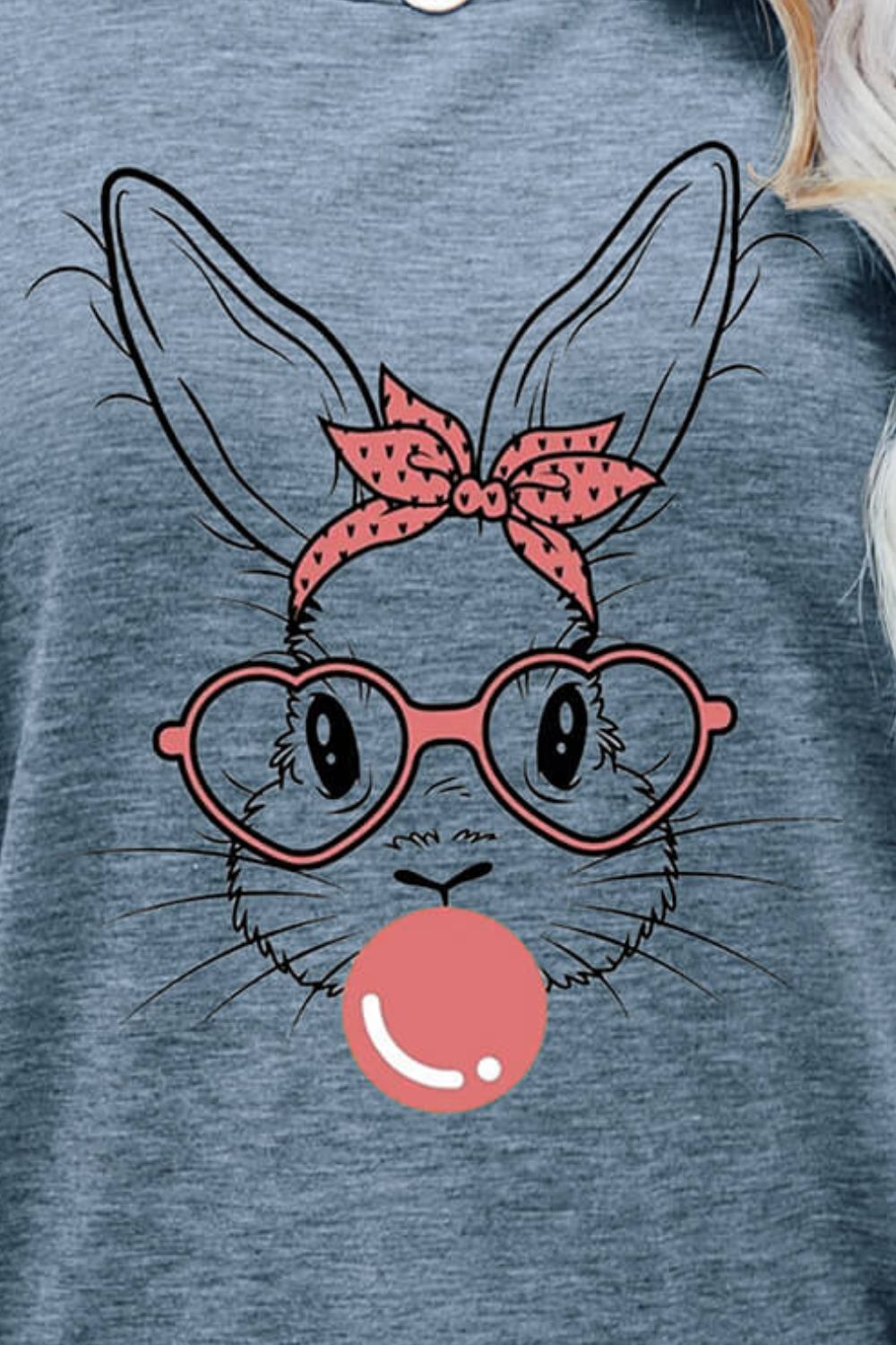 Easter Bunny Graphic Round Neck T-Shirt-Angel Casuals