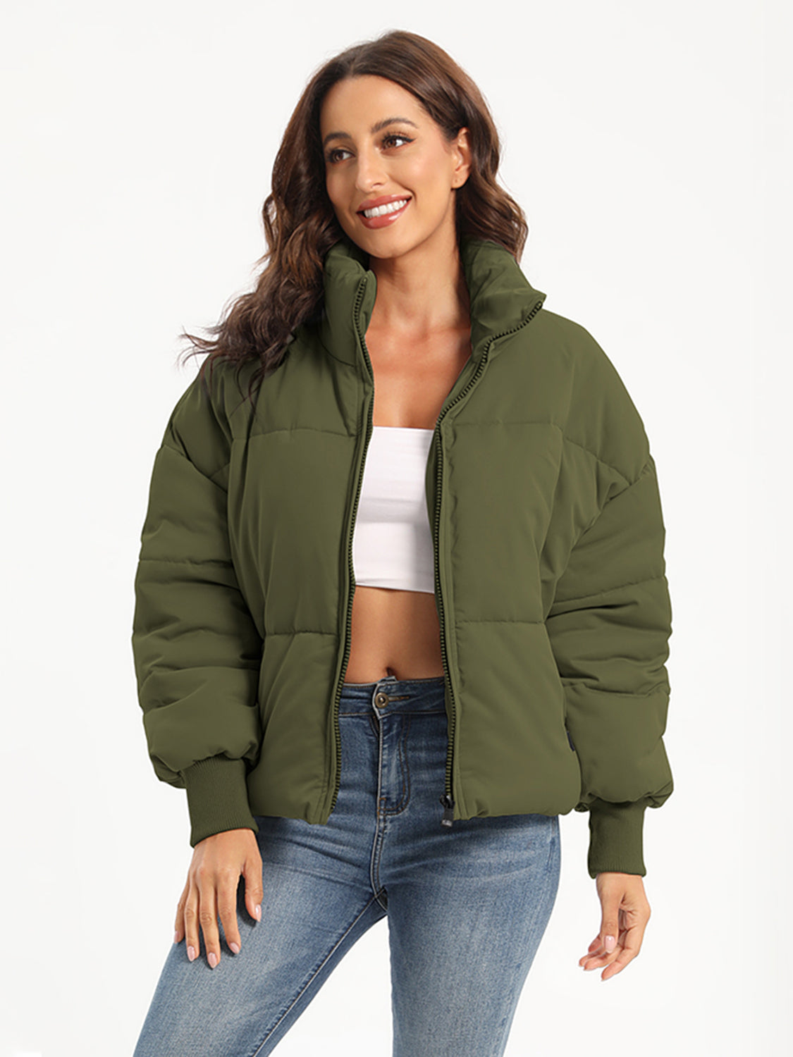 Zip Up Turtleneck Long Sleeve Winter Coat-Angel Casuals