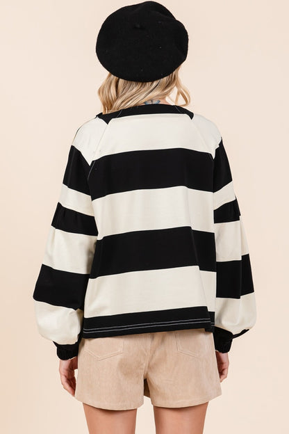 Mittoshop Striped Snap Shoulder Long Sleeve T-Shirt-Angel Casuals