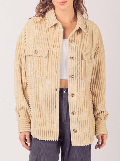 Button Up Long Sleeve Corduroy Jacket-Angel Casuals