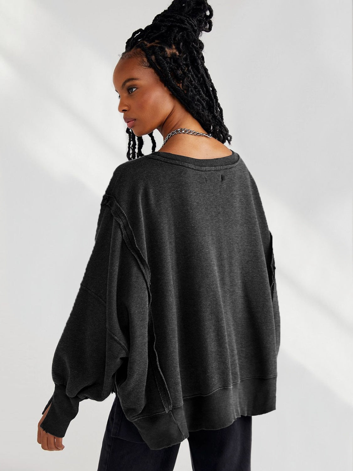 Slit Round Neck Dropped Shoulder T-Shirt-Angel Casuals