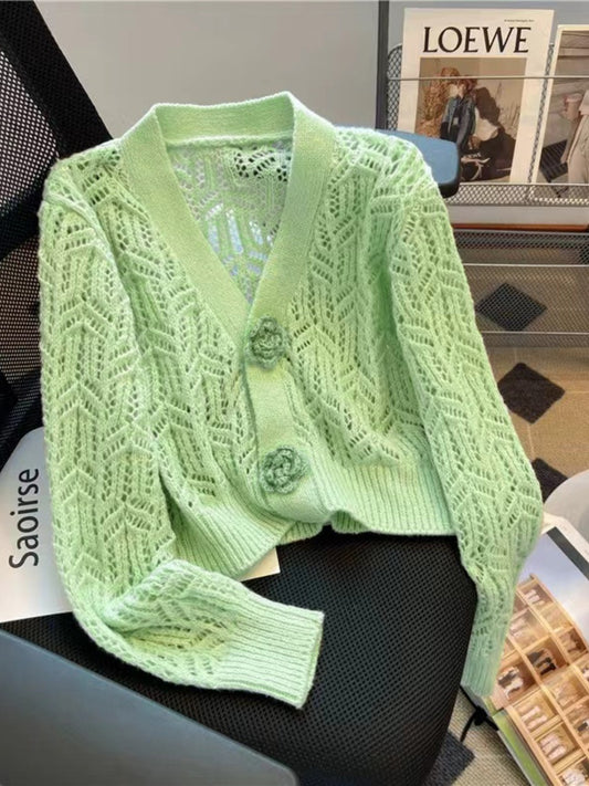 Openwork V-Neck Dropped Shoulder Cardigan-Angel Casuals