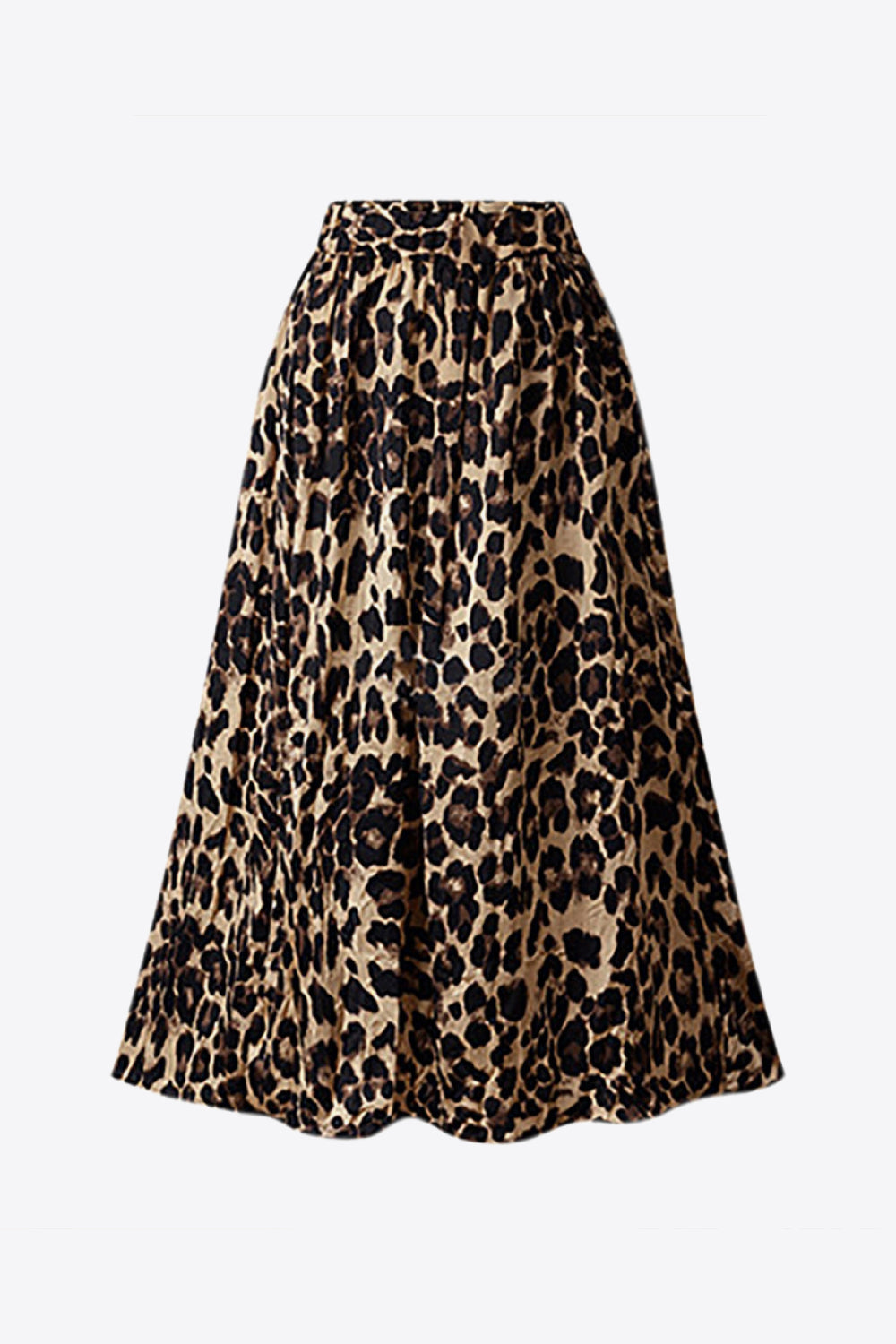 Plus Size Leopard Elastic Waist Midi Skirt-Angel Casuals