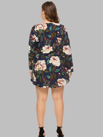 Full Size Floral Long Sleeve Mini Dress-Angel Casuals