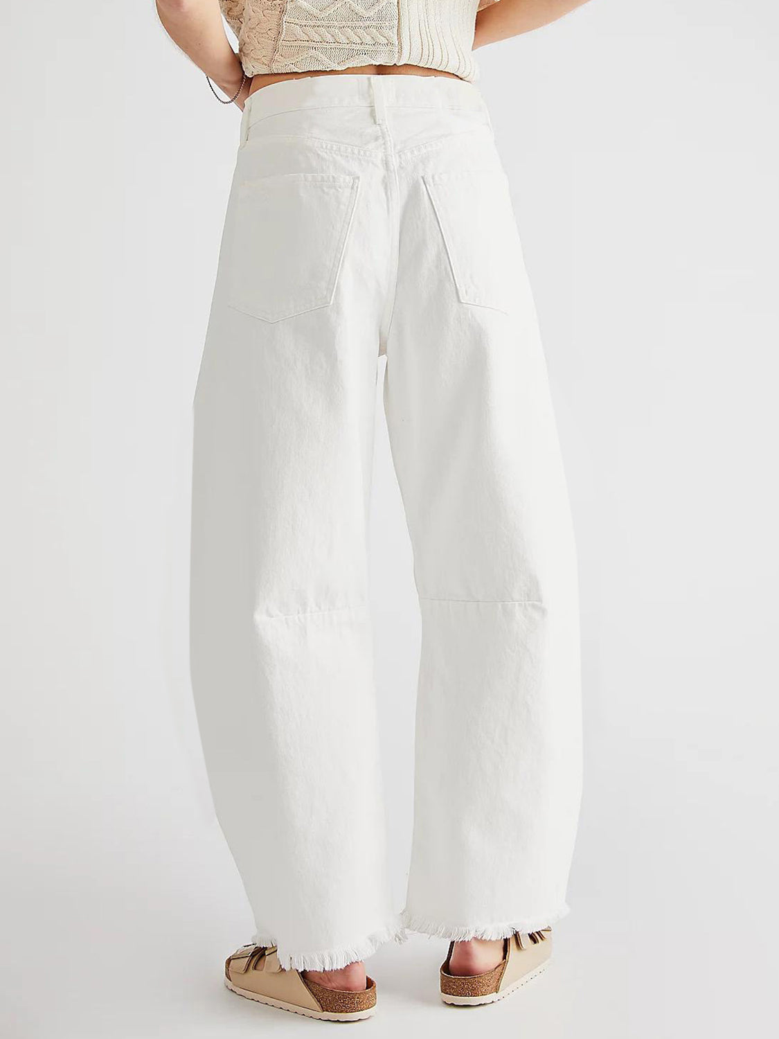 Raw Hem Wide Leg Jeans with Pockets-Angel Casuals