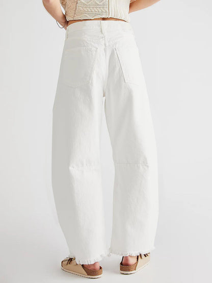 Raw Hem Wide Leg Jeans with Pockets-Angel Casuals