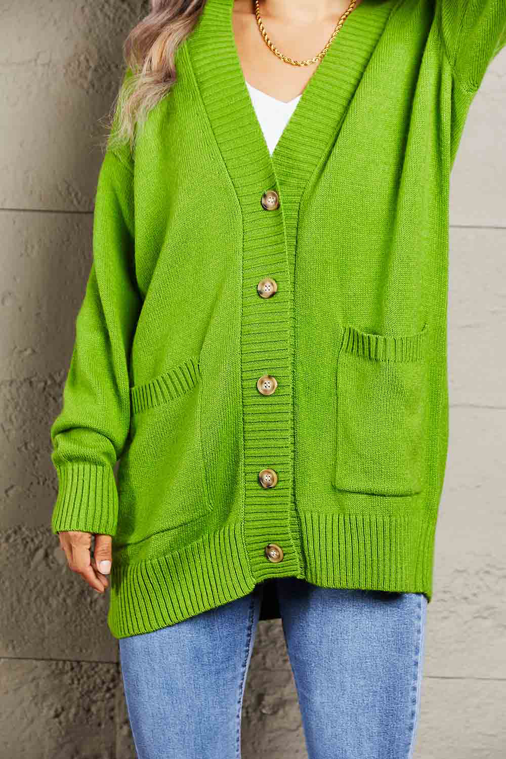 Ribbed Trim Dropped Shoulder Pocketed Cardigan-Angel Casuals