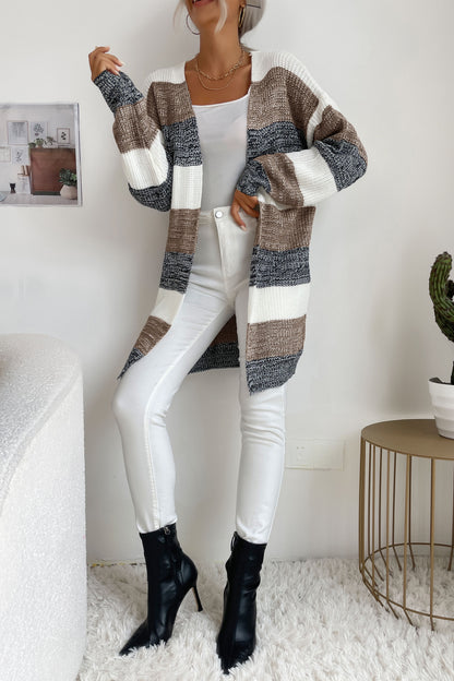 Striped Long Sleeve Duster Cardigan-Angel Casuals