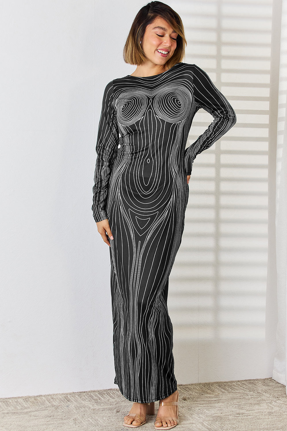 Cutout Round Neck Long Sleeve Maxi Dress-Angel Casuals