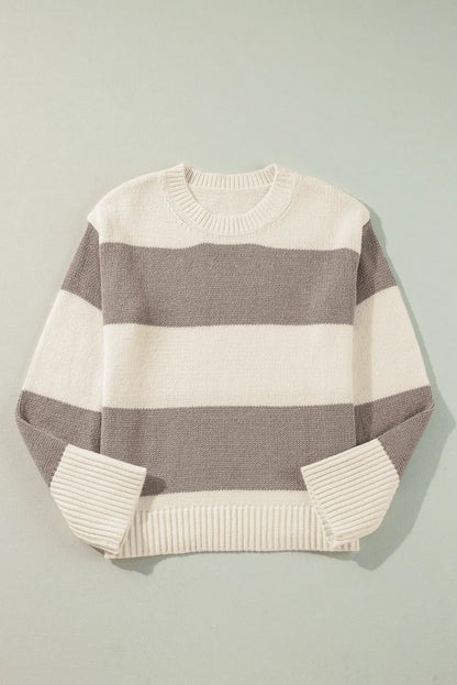 Color Block Round Neck Sweater-Angel Casuals