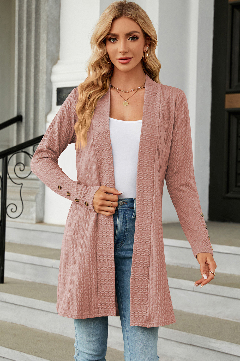 Open Front Long Sleeve Cardigan-Angel Casuals