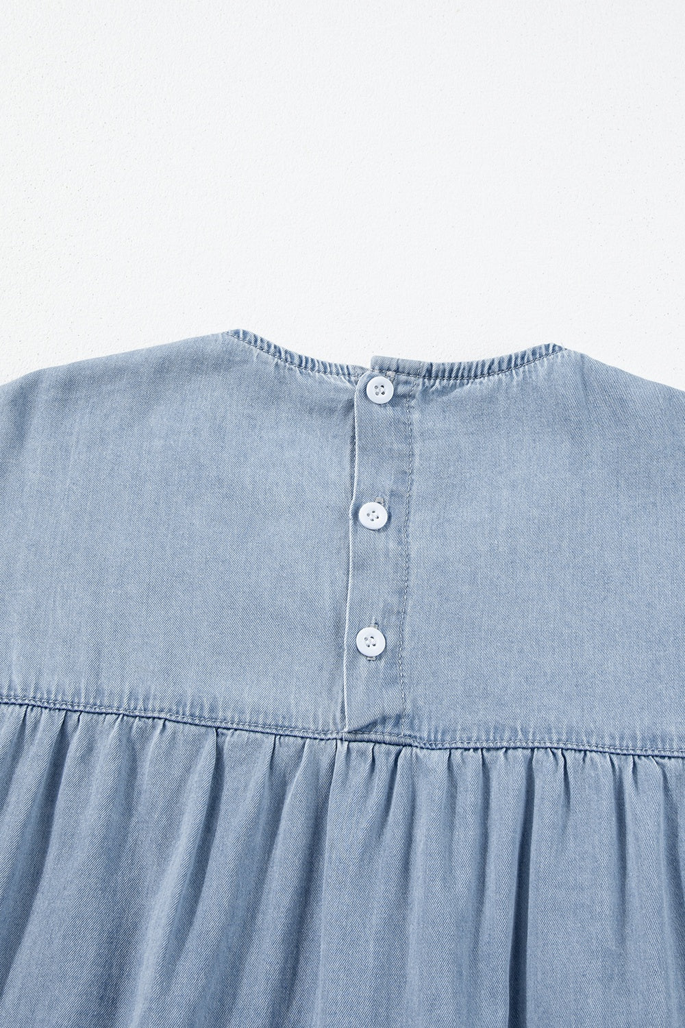 Ruffled Round Neck Cap Sleeve Denim Dress-Angel Casuals