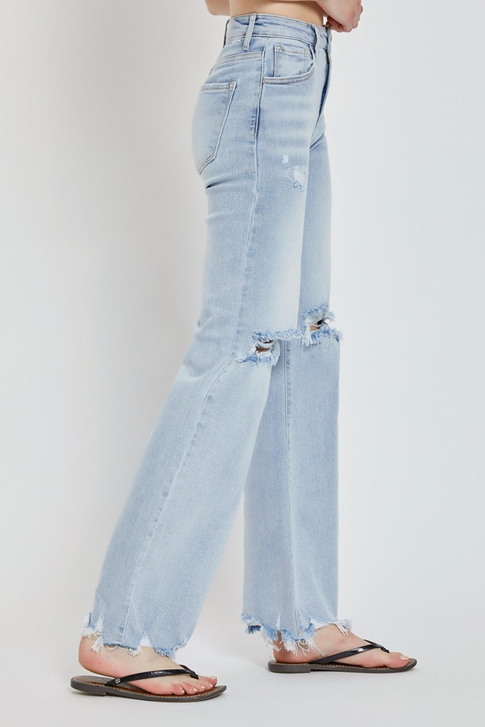 RISEN Full Size High Rise Distressed Wide Leg Jeans-Angel Casuals