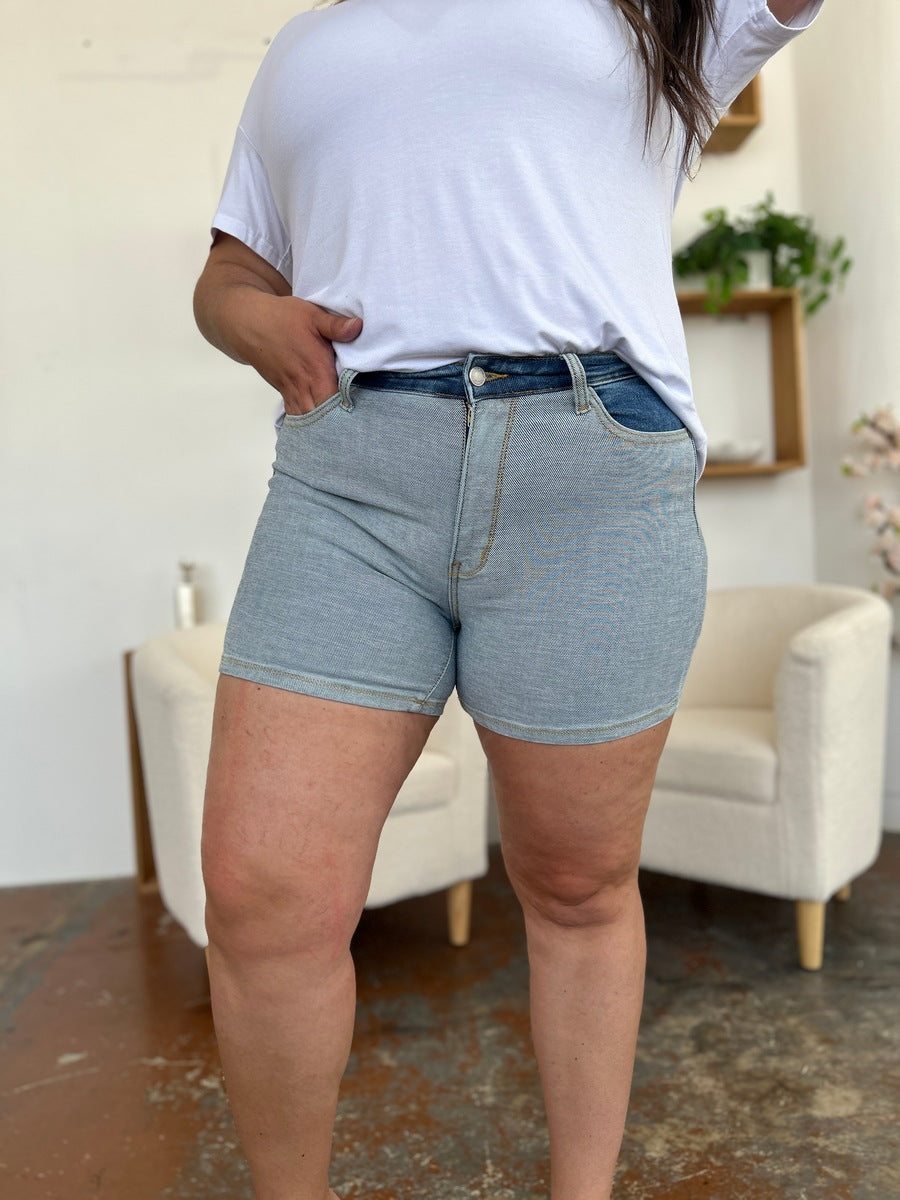 Judy Blue Full Size Color Block Denim Shorts-Angel Casuals