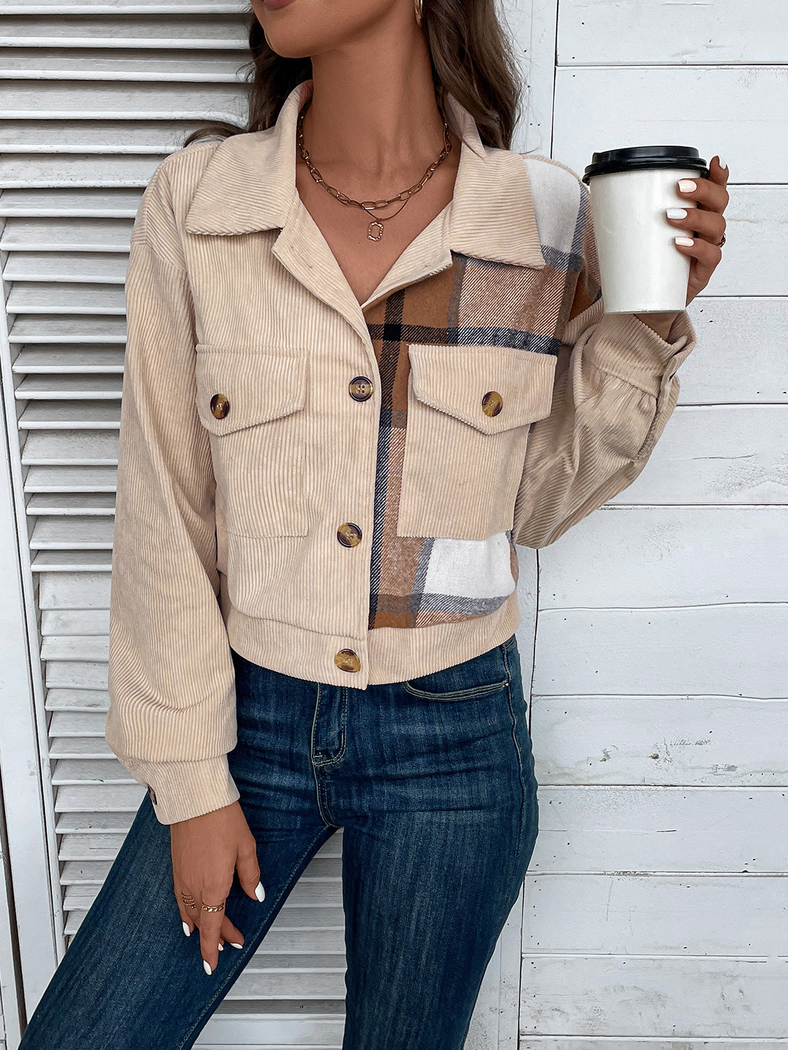 Perfee Color Block Collared Neck Button-Up Jacket-Angel Casuals