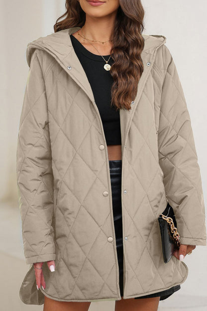 Snap Down Long Sleeve Quilted Winter Coat-Angel Casuals