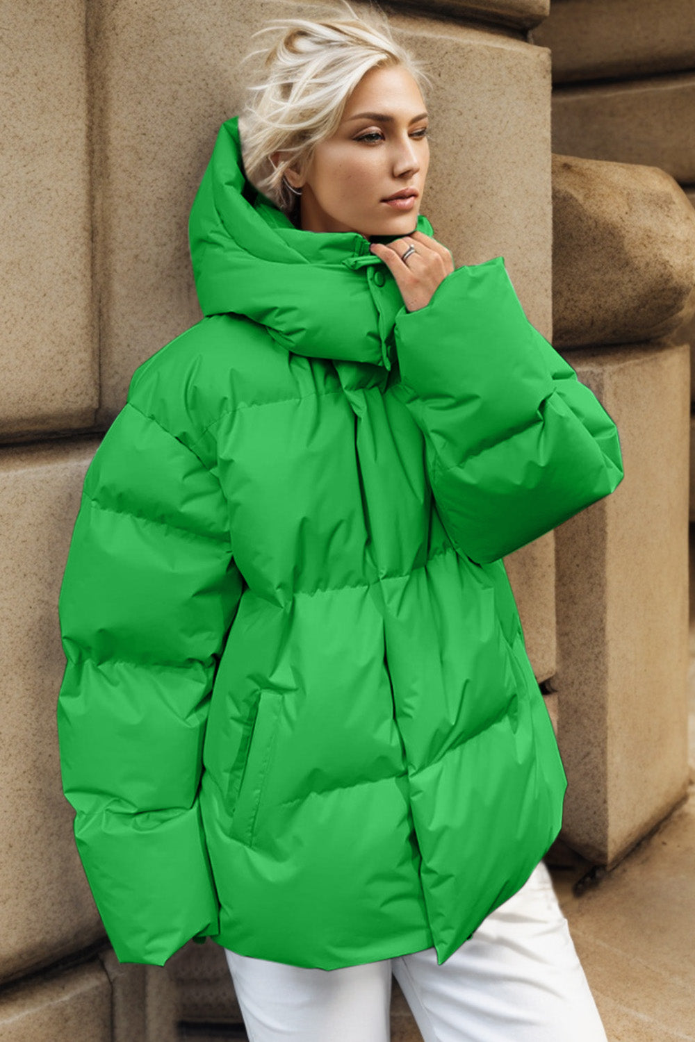 Pocketed Zip Up Hooded Puffer Jacket-Angel Casuals