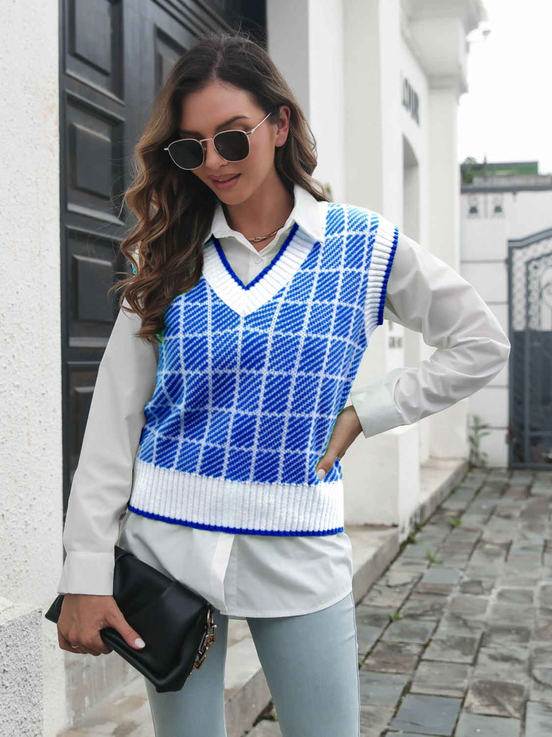 Plaid V-Neck Sweater Vest-Angel Casuals