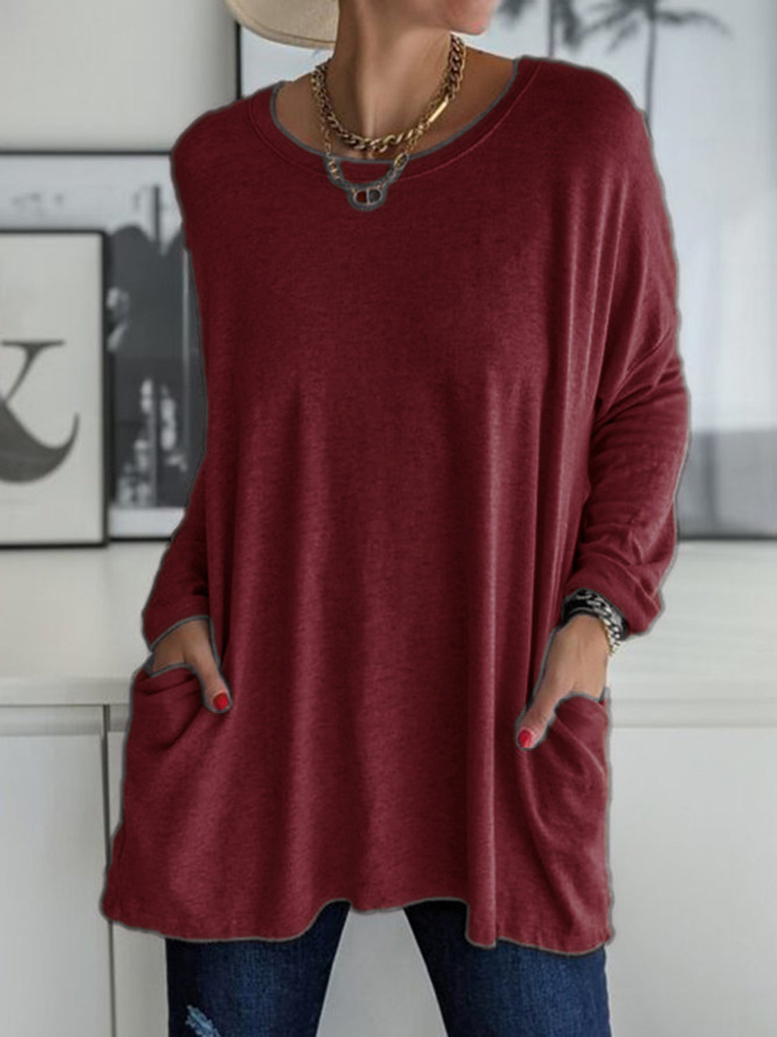 Full Size Round Neck Long Sleeve T-Shirt-Angel Casuals