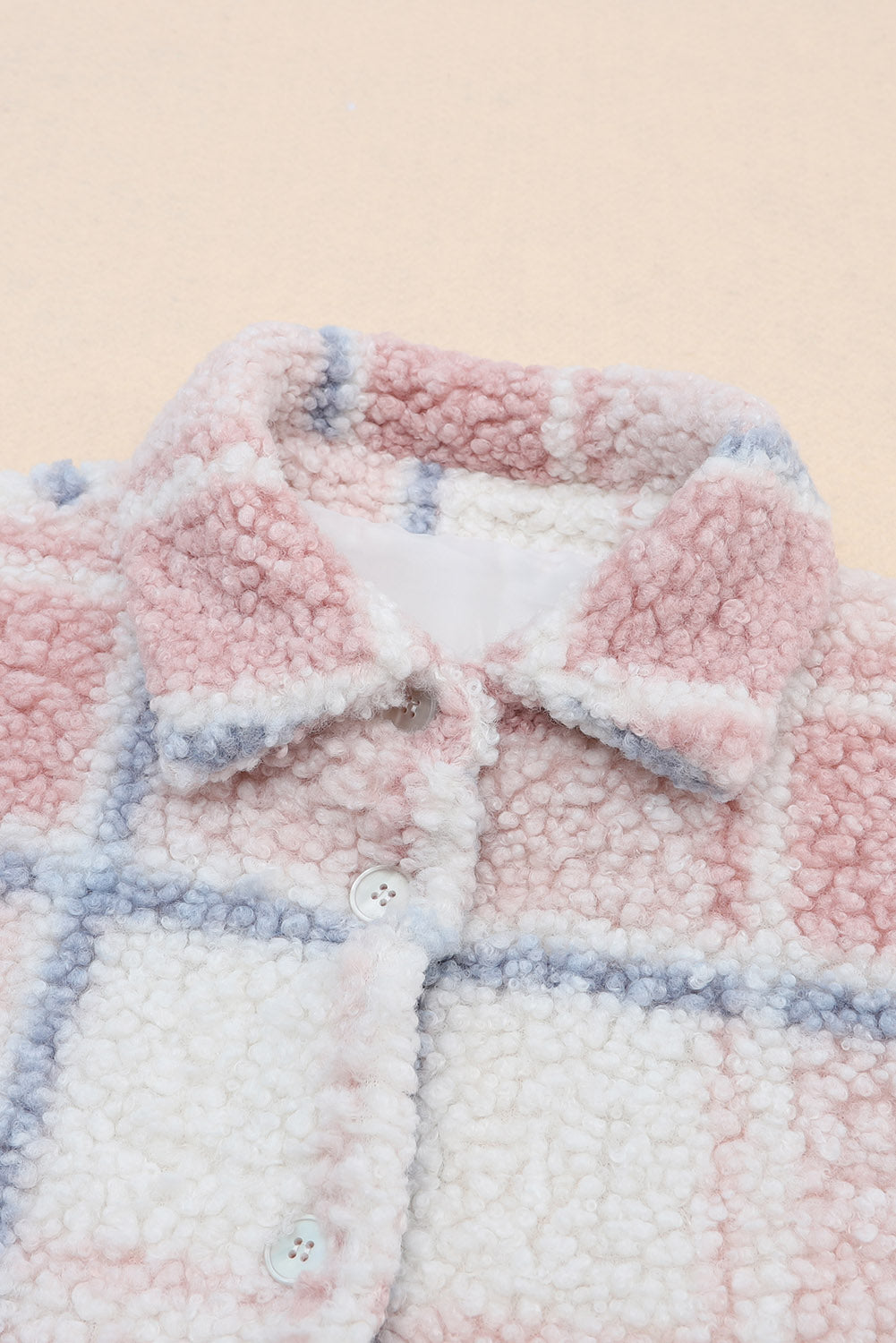 Plaid Button Up Collared Neck Sherpa Jacket-Angel Casuals