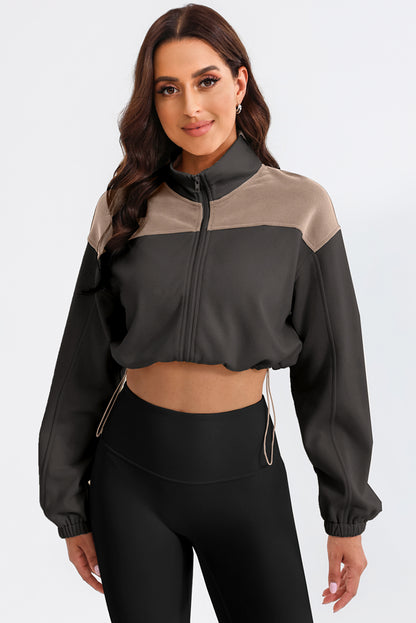 Contrast Drawstring Zip Up Jacket-Angel Casuals