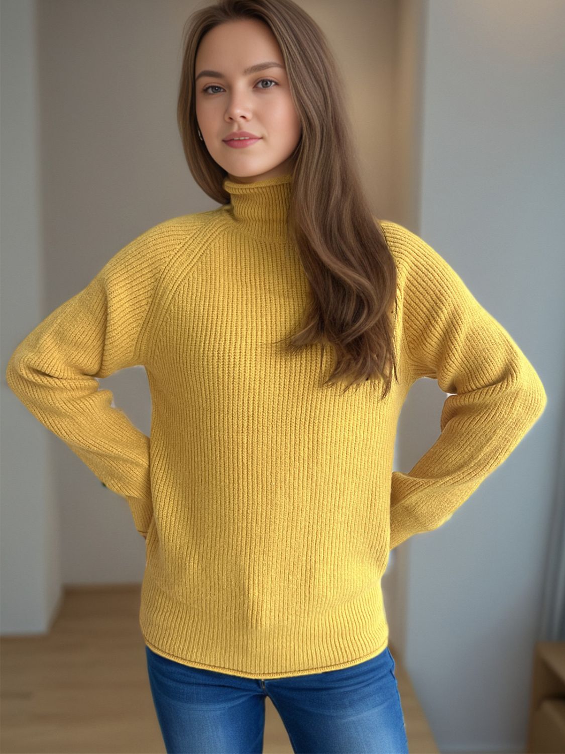Turtleneck Long Sleeve Sweater-Angel Casuals