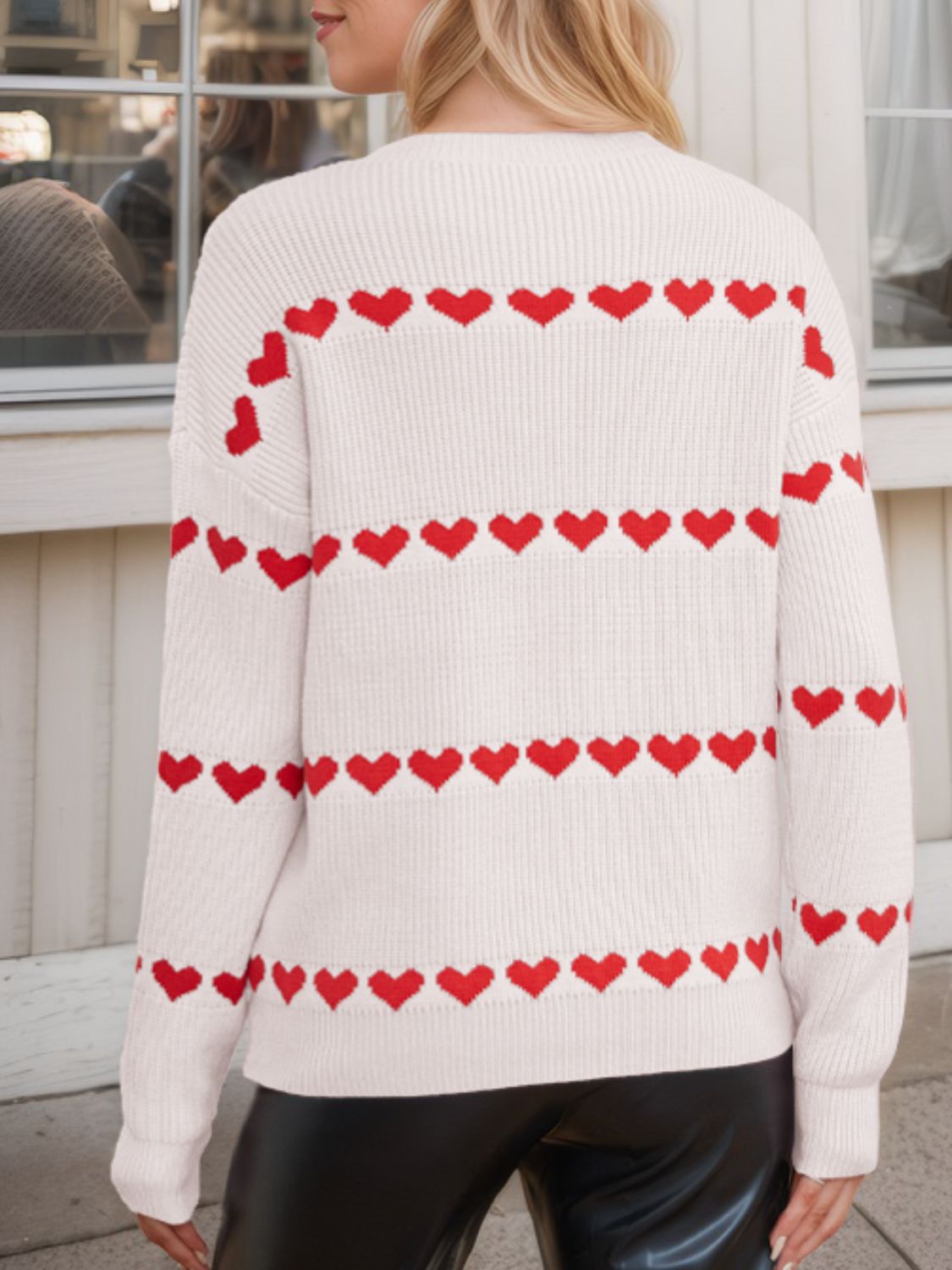 Heart Round Neck Long Sleeve Sweater-Angel Casuals