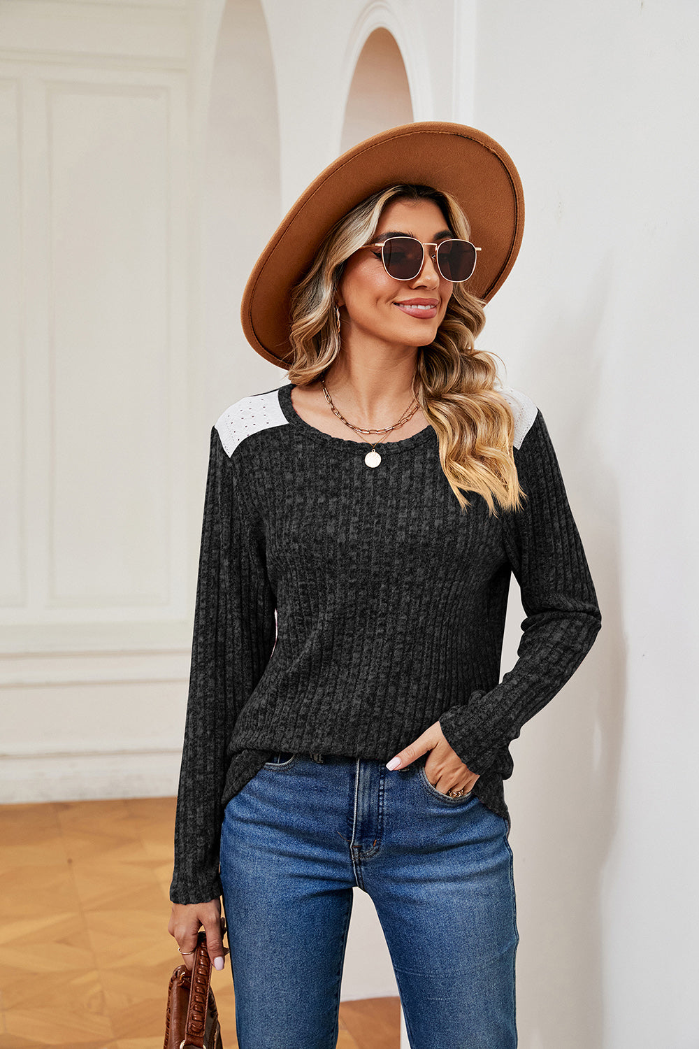 Round Neck Ribbed Top-Angel Casuals