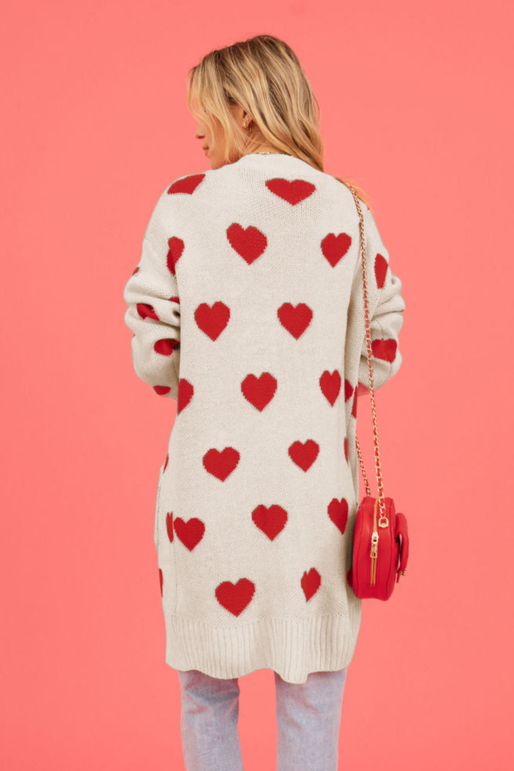 Heart Graphic Open Front Cardigan with Pockets-Angel Casuals