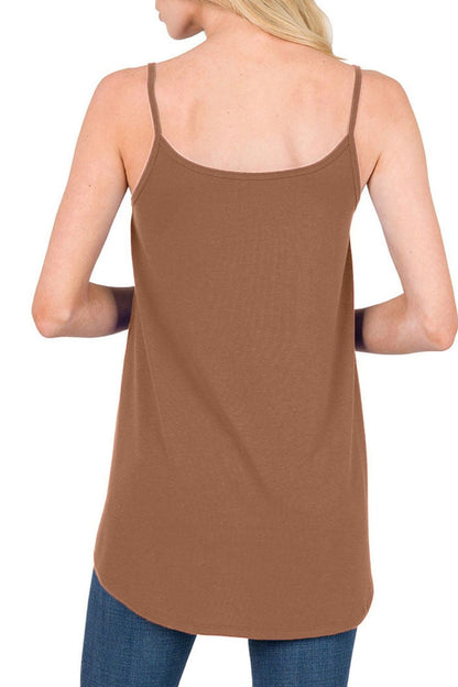 Full Size Spaghetti Strap V-Neck Flowy Tunic Cami-Angel Casuals